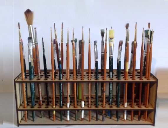 Silian Wooden Paint Brush Holder Stand Paintbrush Organizer Rack Multi Hole Paintbrush Holder 67 Hole Artist Wood Paint Brush Storage Rack Pens Watercolor