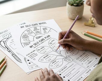 Printable Self Care Plan Worksheet Bundle, Mental Health Journal (Digital Download)