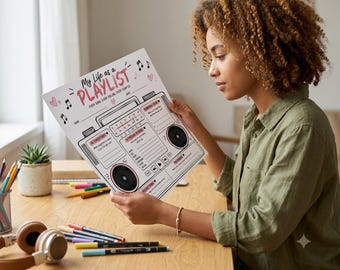 My Life as a Playlist Worksheets, Music Therapy Journal, SEL Activity (Digital Download)
