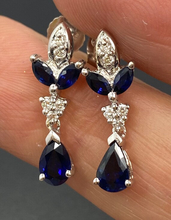 14kt white gold Sapphire and Diamond Drop Earrings - image 10