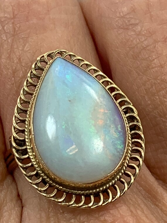 Vintage Pear Shaped Opal Ring set in 14kt yellow … - image 3