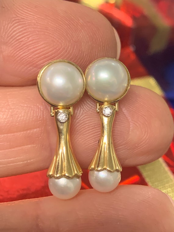 Cultured Pearl with diamond accent drop earrings