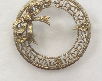 1930s 14kt gold antique art deco filigree circle pin