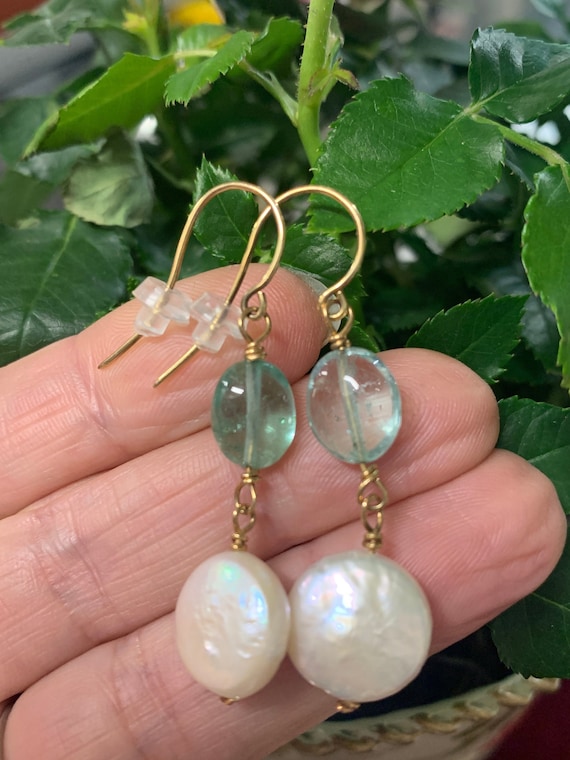 Tourmaline and coin Pearl drop earrings