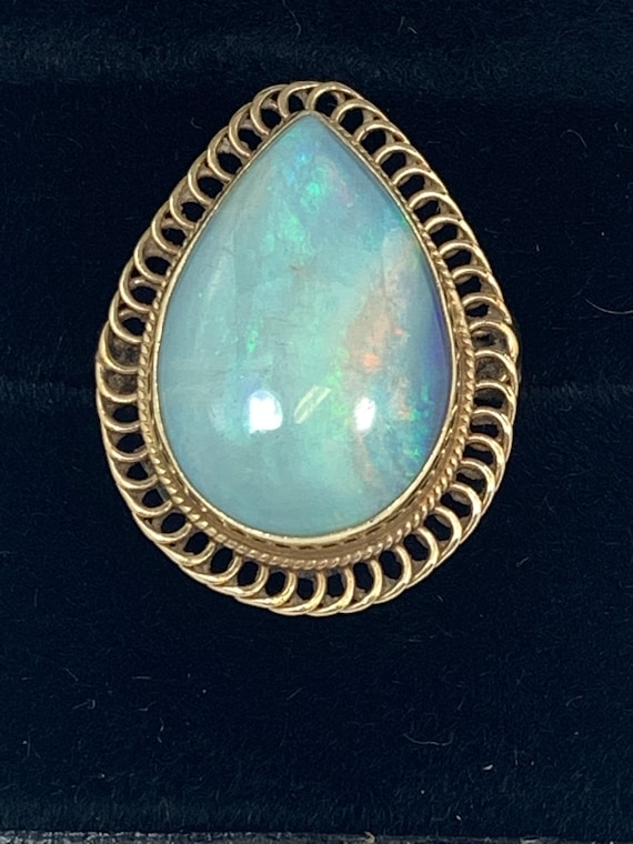 Vintage Pear Shaped Opal Ring set in 14kt yellow … - image 4