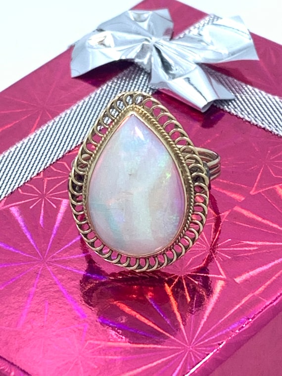 Vintage Pear Shaped Opal Ring set in 14kt yellow … - image 2