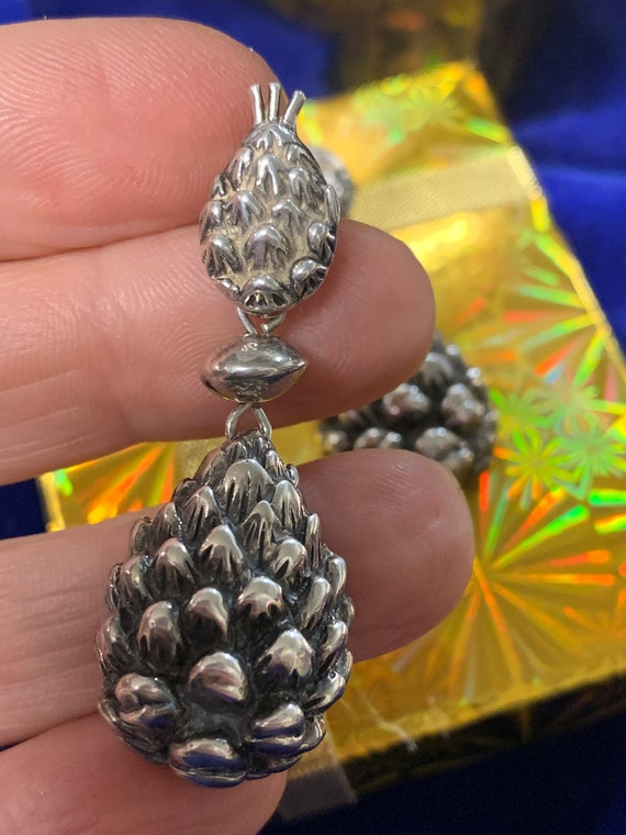 Sterling Silver Drop Pineapple Earrings - image 9