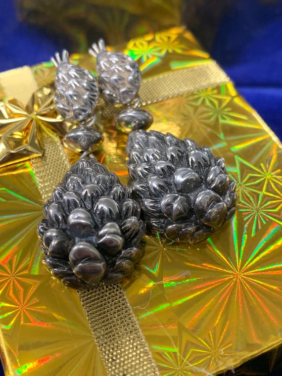 Sterling Silver Drop Pineapple Earrings - image 1