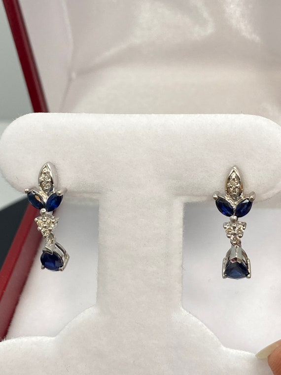 14kt white gold Sapphire and Diamond Drop Earrings - image 6