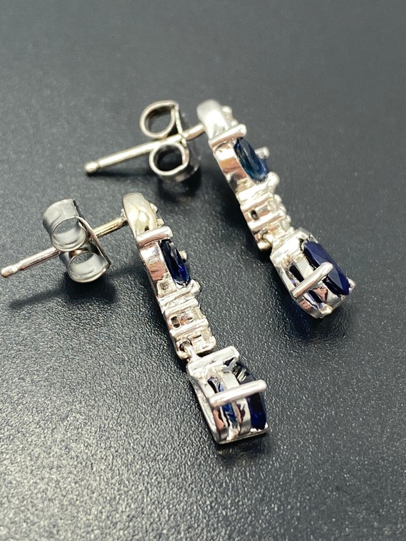 14kt white gold Sapphire and Diamond Drop Earrings - image 5