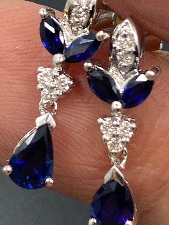 14kt white gold Sapphire and Diamond Drop Earrings - image 2