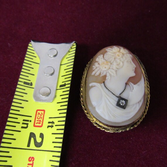 Antique 1930's shell cameo brooch 14k - image 6