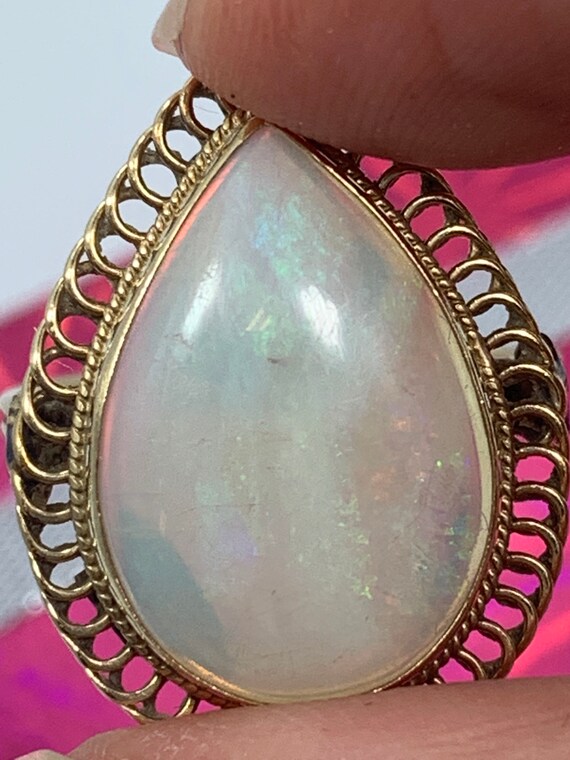 Vintage Pear Shaped Opal Ring set in 14kt yellow … - image 6