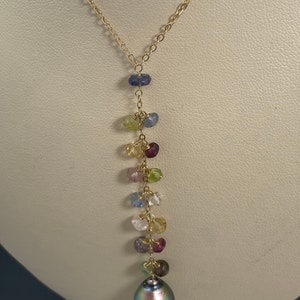 Burnished bead and stone drop Y necklace