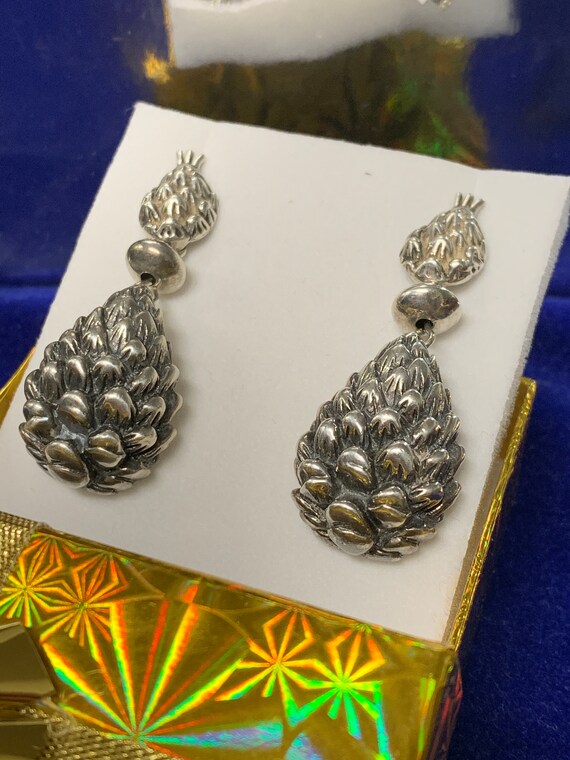 Sterling Silver Drop Pineapple Earrings - image 6
