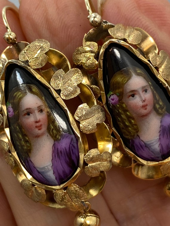 Antique Porcelain Portrait 14kt Gold earrings
