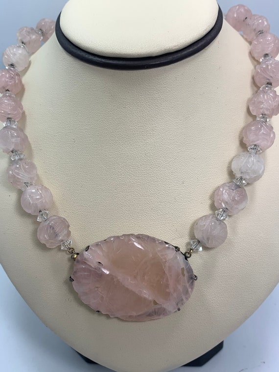 Antique Rose Quartz and Sterling Silver Necklace - image 10