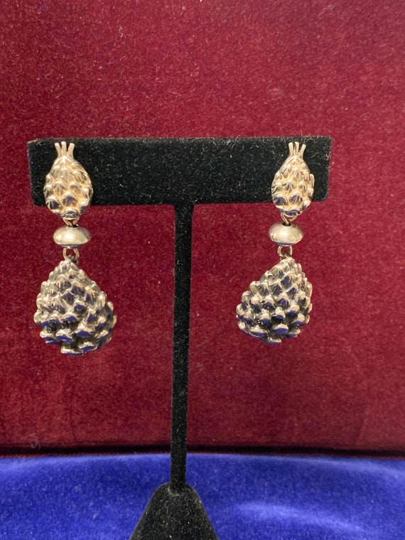 Sterling Silver Drop Pineapple Earrings - image 2