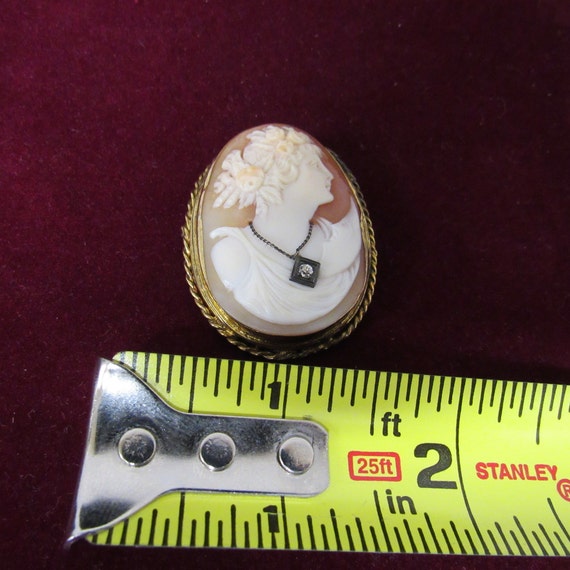 Antique 1930's shell cameo brooch 14k - image 7