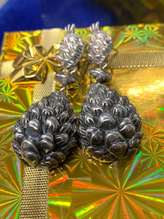 Sterling Silver Drop Pineapple Earrings - image 5