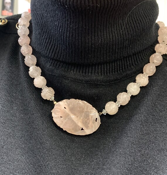 Antique Rose Quartz and Sterling Silver Necklace - image 4