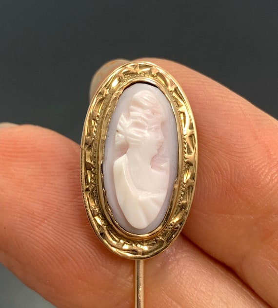 Antique Pink Shell Cameo Stick Pin- 10kt gold