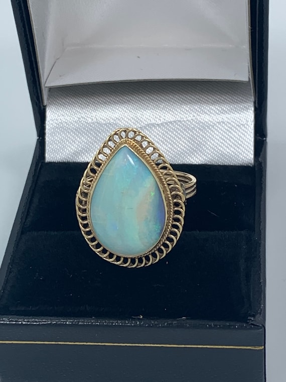 Vintage Pear Shaped Opal Ring set in 14kt yellow … - image 9