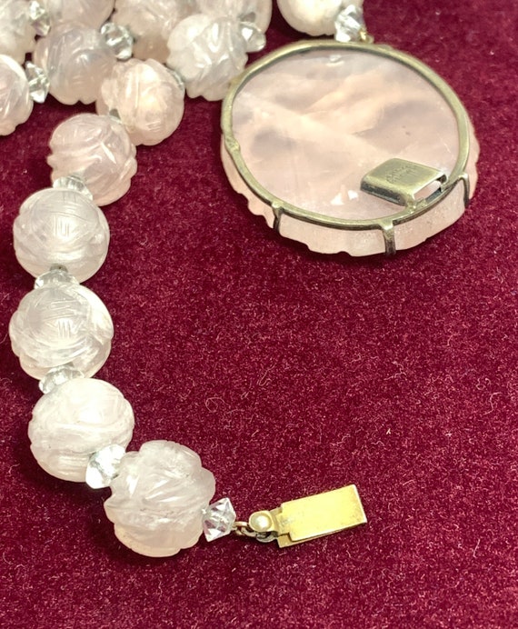 Antique Rose Quartz and Sterling Silver Necklace - image 5