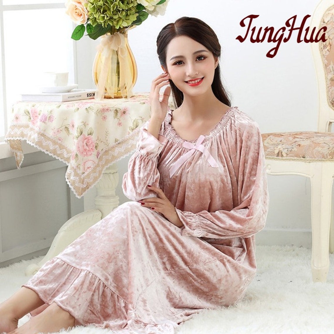 Autumn Velvet Knitting Nightgown For Women 2020 Girls Winter Etsy