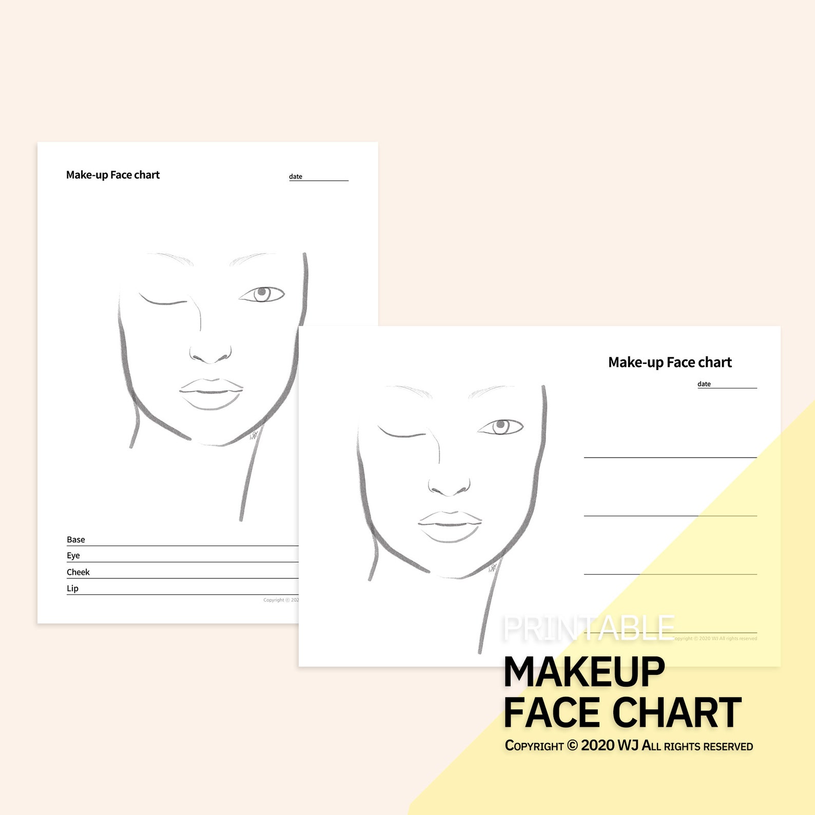 Makeup Face Chart Printable Makeup Practice Sheets Makeover | Etsy