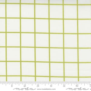 May include: White fabric with a green grid pattern. The fabric is measured in inches.