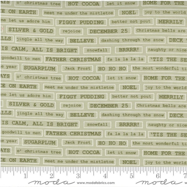 Christmas Morning Fa La La Blender Text Tonal Sage -- 1/2 Yard Cut | Lella Boutique | Moda 5145 14