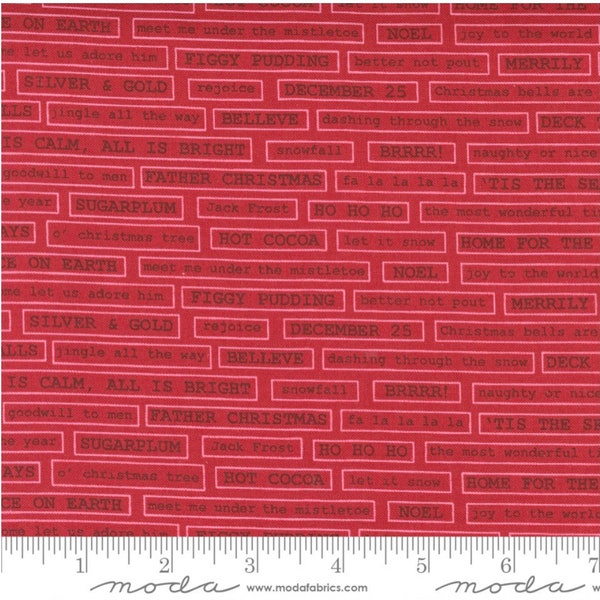 Christmas Morning Fa La La Blender Text Tonal Cranberry -- 1/2 Yard Cut | Lella Boutique | Moda 5145 16