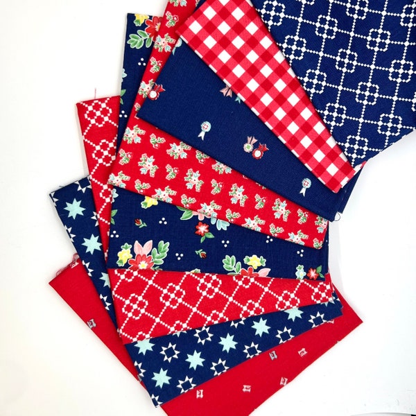 Quilt Fair Red and Blue 8 Piece Fat Quarter Bundle *shop cut* | Tasha Noel | Riley Blake