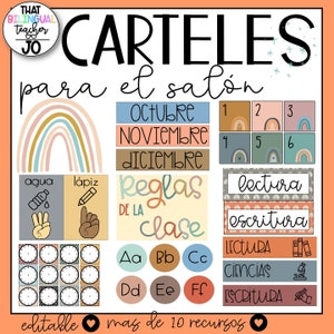 Boho /Neutral Spanish Classroom Decor - editable files included