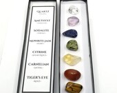 Chakra Crystal Set - 7 Healing Crystal Set - FREE SHIPPING - Quartz, Amethyst, Sodalite, Jade, Citrine, Carnelian Tiger 39 s Eye included