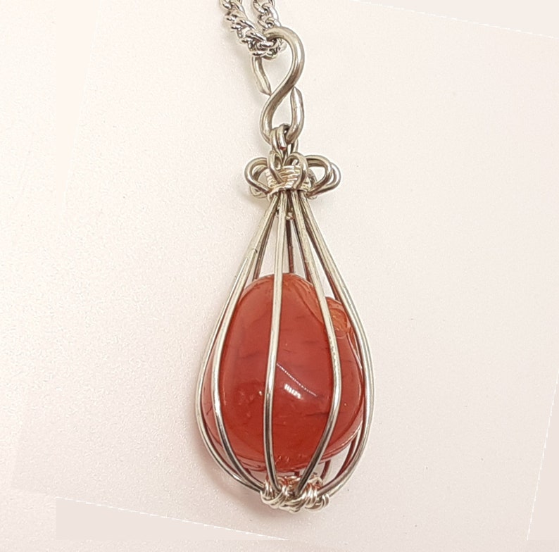 Carnelian Crystal Teardrop Necklace Handcrafted Wire Wrapped FREE Crystal Gift with purchase FREE SHIPPING 100/% Natural Stone