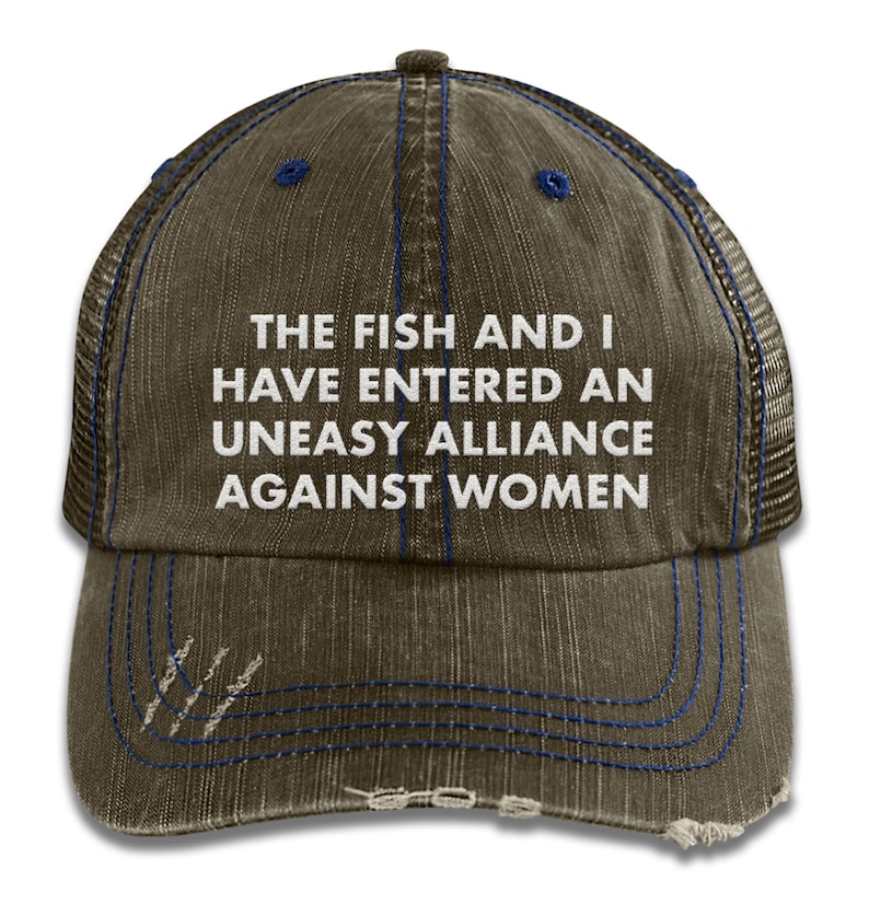 Trucker Cap with Embroidery, Fishing Hats, The Fish And I Have Entered An Uneasy Alliance, fathers day, Fisherman funny Hat 