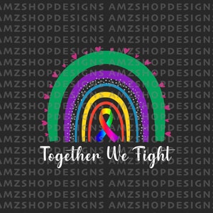 Together We Fight, All About Cancer PNG, Cancer Awareness PNG, Rainbow ribbon file, Multicolored Ribbon, Cancer Sucks In Every Color