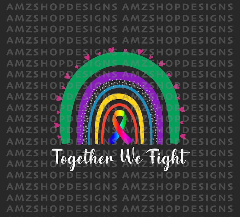 Together We Fight, All About Cancer PNG, Cancer Awareness PNG, Rainbow ribbon file, Multicolored Ribbon, Cancer Sucks In Every Color image 1