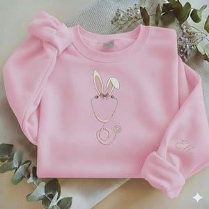 Embroidered Nurse Easter Bunny Sweatshirt, Stethoscope Rabbit Ears Pullover, Spring Nursing Gift, Cute Medical Easter Shirt Y-07012624