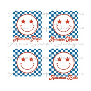 Retro Happy Face American Babe Mama Papa Png, Retro Png, 4th of July Png, Checkered Pattern Trendy Tshirt PNG, Vintage Groovy Smiley Face