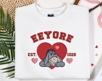 Eeyore valentine crewneck embroidered sweatshirt, Pooh and friends Embroidered Eeyore shirt, Classic Winnie The Pooh Crewneck R-07012606
