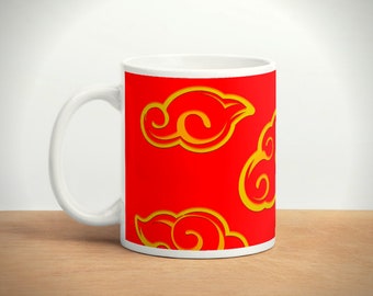 Kumo Clouds Gold & Red Coffee Mug / Tasse en céramique pour les amateurs de café et de thé / Tasse de style japonais / Tasses en céramique brillante / Tasses 11oz et 15oz