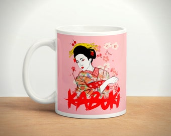 Kabuki Actress Coffee Mug / Ceramic Mug for Coffee and Tea Lovers / Cute Japanese Geisha Anime Mug / Christmas & Birthday Gift for Women
