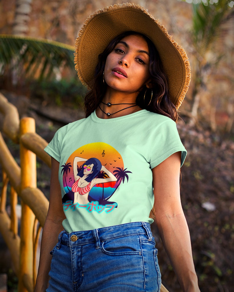 Summer Vibes City Pop Women\u2019s T-Shirt High-quality Tee For Ladies Kawaii Japanese Street Fashion Retrowave /& Vaporwave Aesthetics