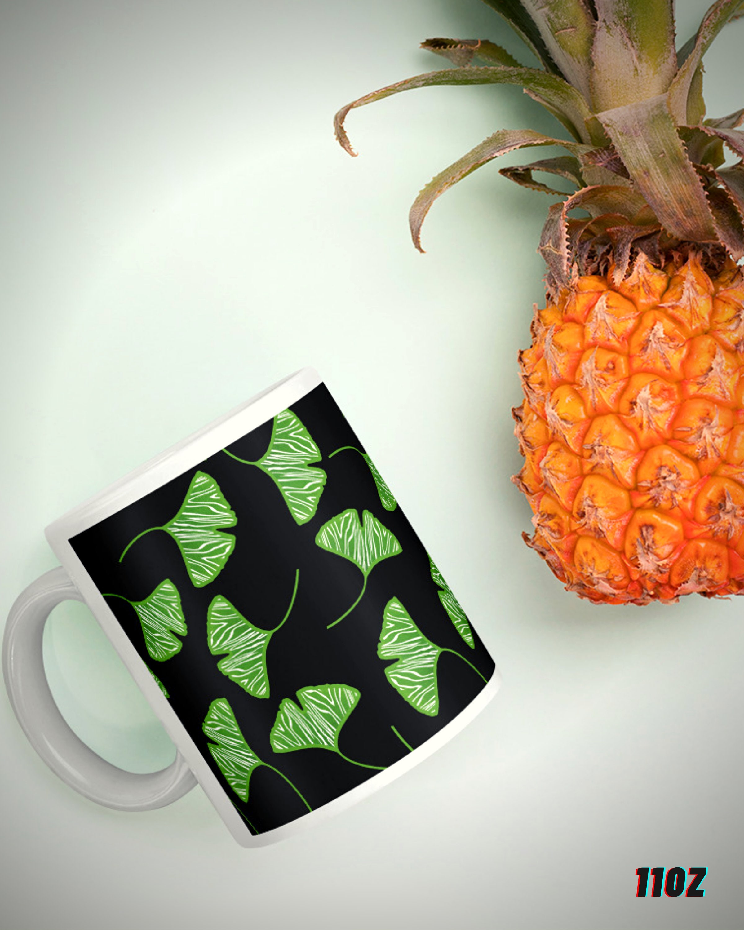 Ginkgo Leaves Black & Green Coffee Mug/Ceramic For & Tea Lovers Japanese Style Noël et Bday Gift For