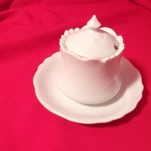 Vintage White Ironstone 3 Piece Sugar Bowl and Saucer Ceramic Unmarked
