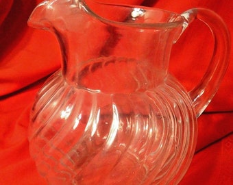 Fostoria COLONY 2 Qt 8" Round Pitcher Ice Lip Clear Swirl Glass Ball Shaped