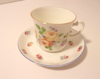 Colclough Bone China Tea Cup & Saucer Made in England Pink Yellow Roses